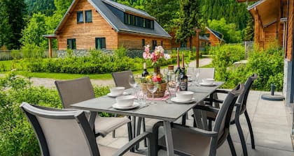 Chalet by a lake with stunning mountain views