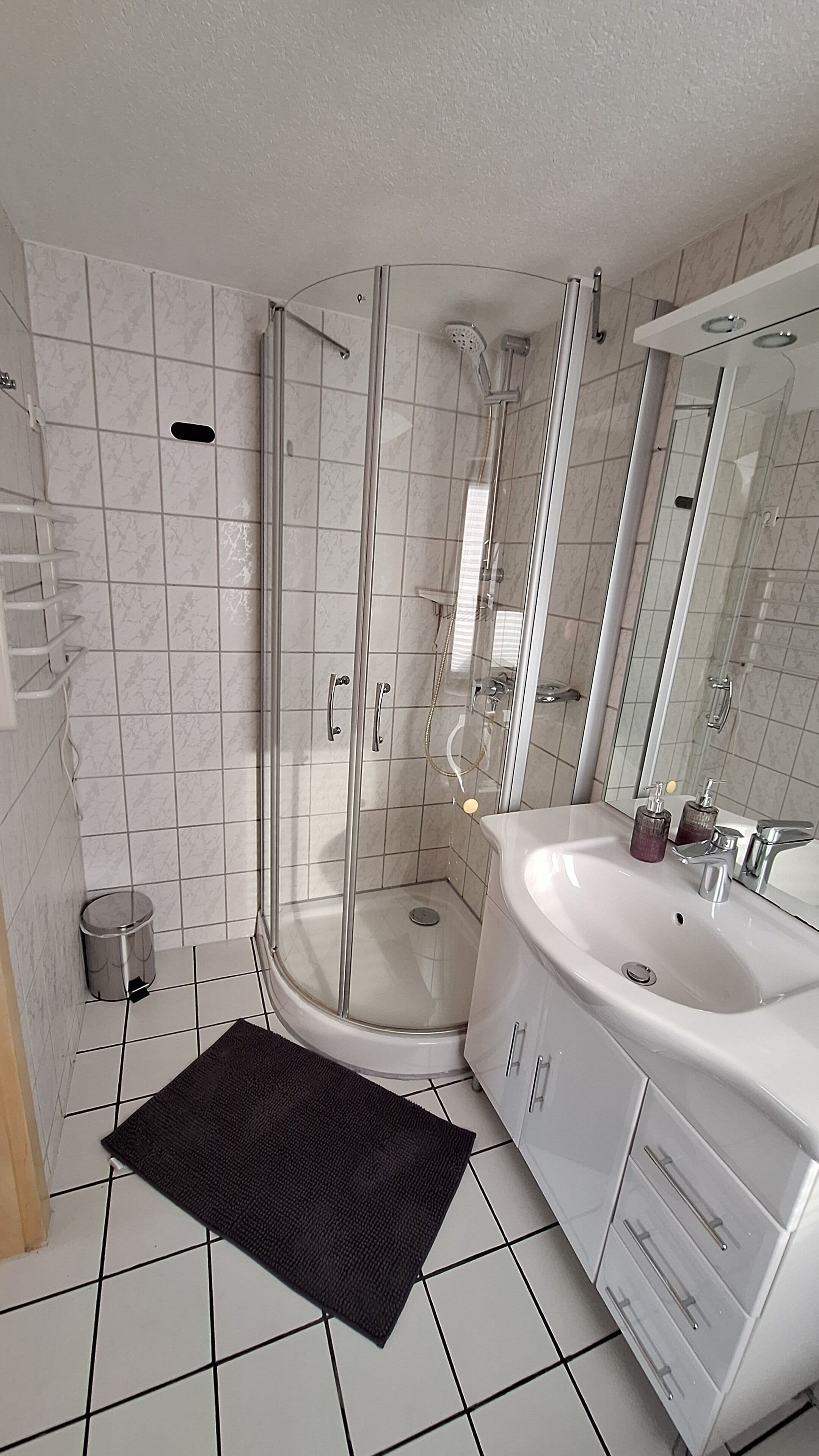 Dusche, Haartrockner, Handtücher, Toilettenpapier