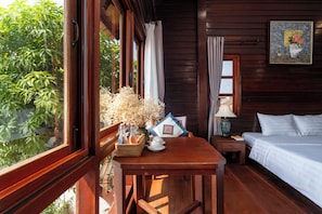 Deluxe Double Room, Balcony, River View | Desk, laptop workspace, blackout drapes, soundproofing