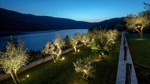Un sendero junto al lago, con árboles y vistas panorámicas.