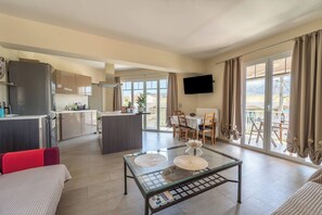 Apartment, 3 Bedrooms, Fireplace | Living room - Irodotou Two Storey Apartment Magic View (Kefalonia)