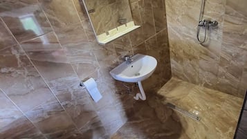 Douche, serviettes fournies, savon, papier toilette