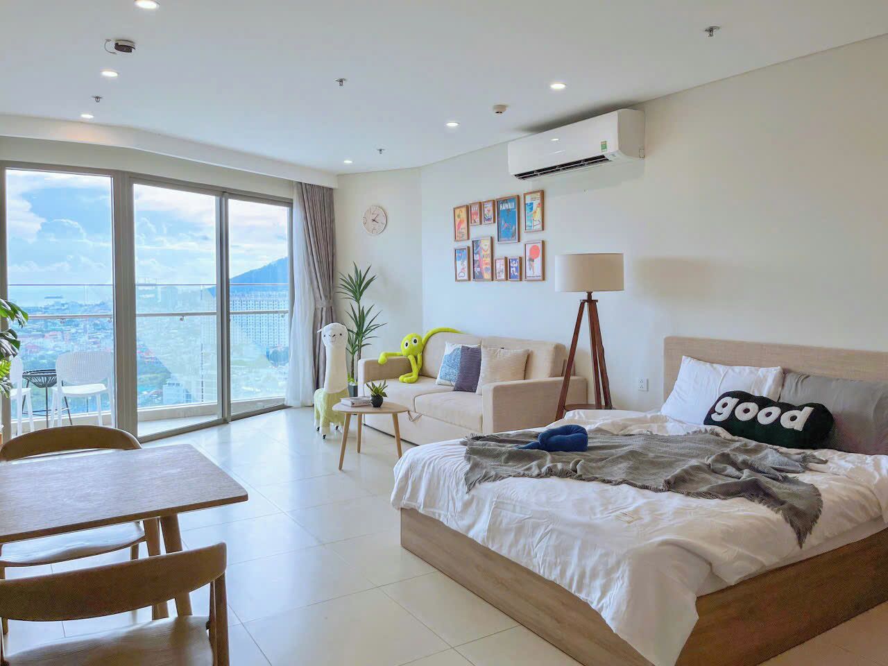Studio Apartment, 1 bedroom, balcony, partial sea view | Individually furnished, desk, laptop workspace, blackout curtains