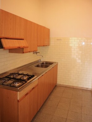 Kühlschrank, Mikrowelle, Herdplatte, Kochgeschirr/Geschirr/Besteck