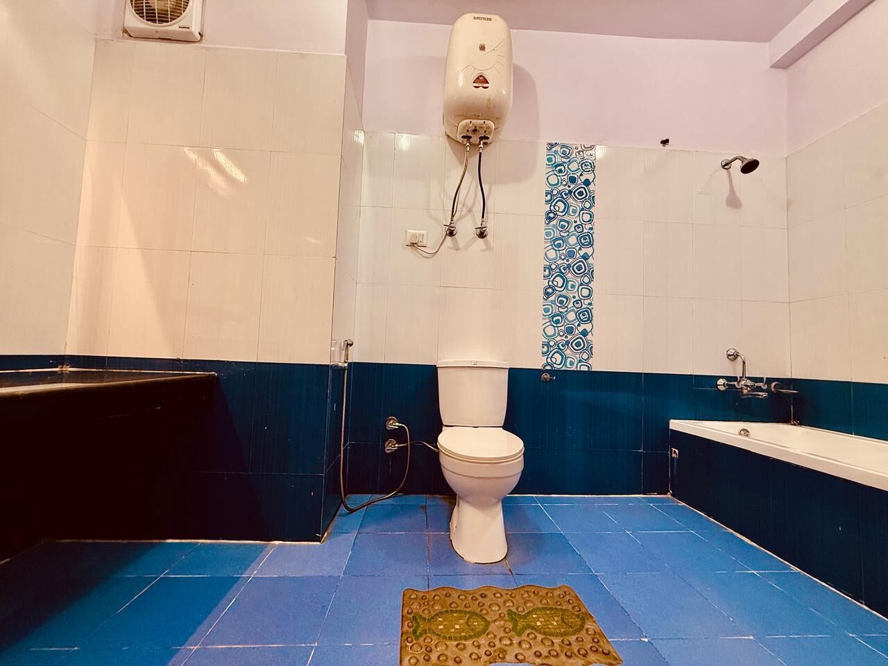 Shower, towels, soap, shampoo