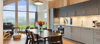 Modern Scandinavian house with sauna, hot tub & sea view for 8 people