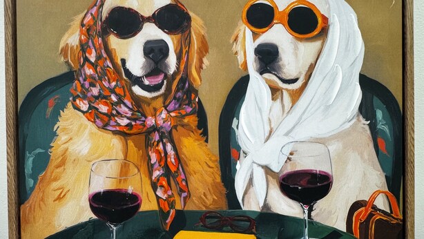 A painting of two dogs at a table with food and drinks. - Super comfortable Studio in Margate. Host is amazing!!!! (Margate)