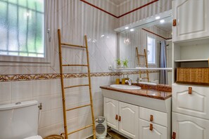 Douche, séchoir à cheveux, serviettes fournies