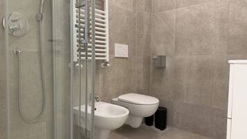 Deluxe-Studio | Badezimmer | Dusche, Haartrockner, Handtücher, Seife