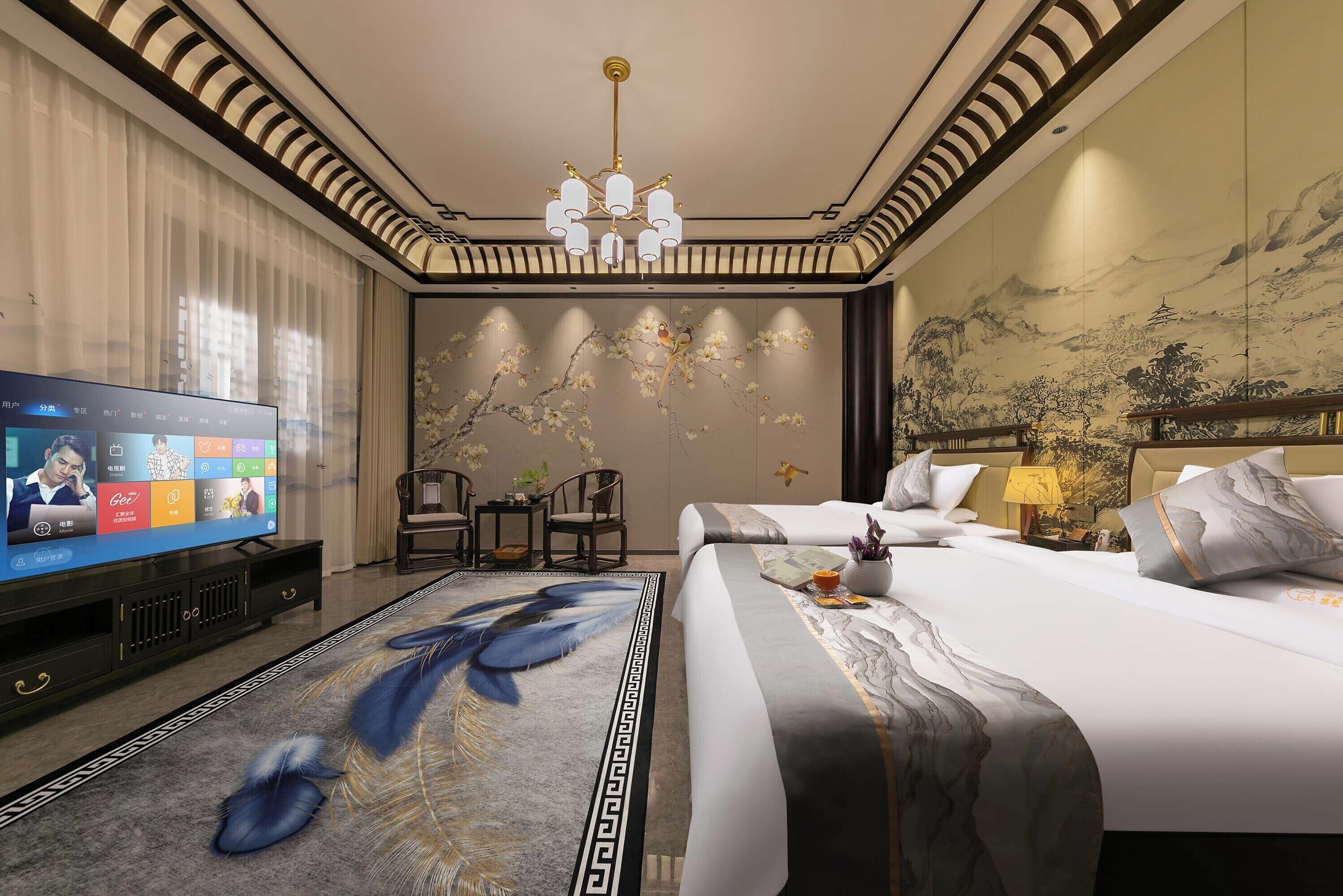 Quarto duplo com design assinado, vista para o jardim