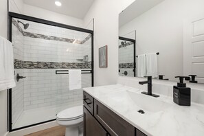 Shower, hair dryer, towels, soap - Modern A-Frame + Hot Tub with Lake Views Near Branson (MARVEL CAV PK)