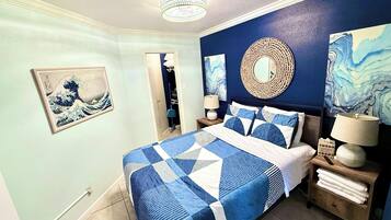 1 bedroom, desk, iron/ironing board, travel cot