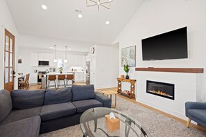 TV, fireplace - Family Getaway w/ Large Yard + Fire Pit (Greenville)