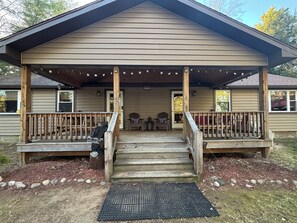 Terrace/patio - Private Multi-family Adirondack lakefront cabin with 4 bedrooms 2 full baths (Greig)