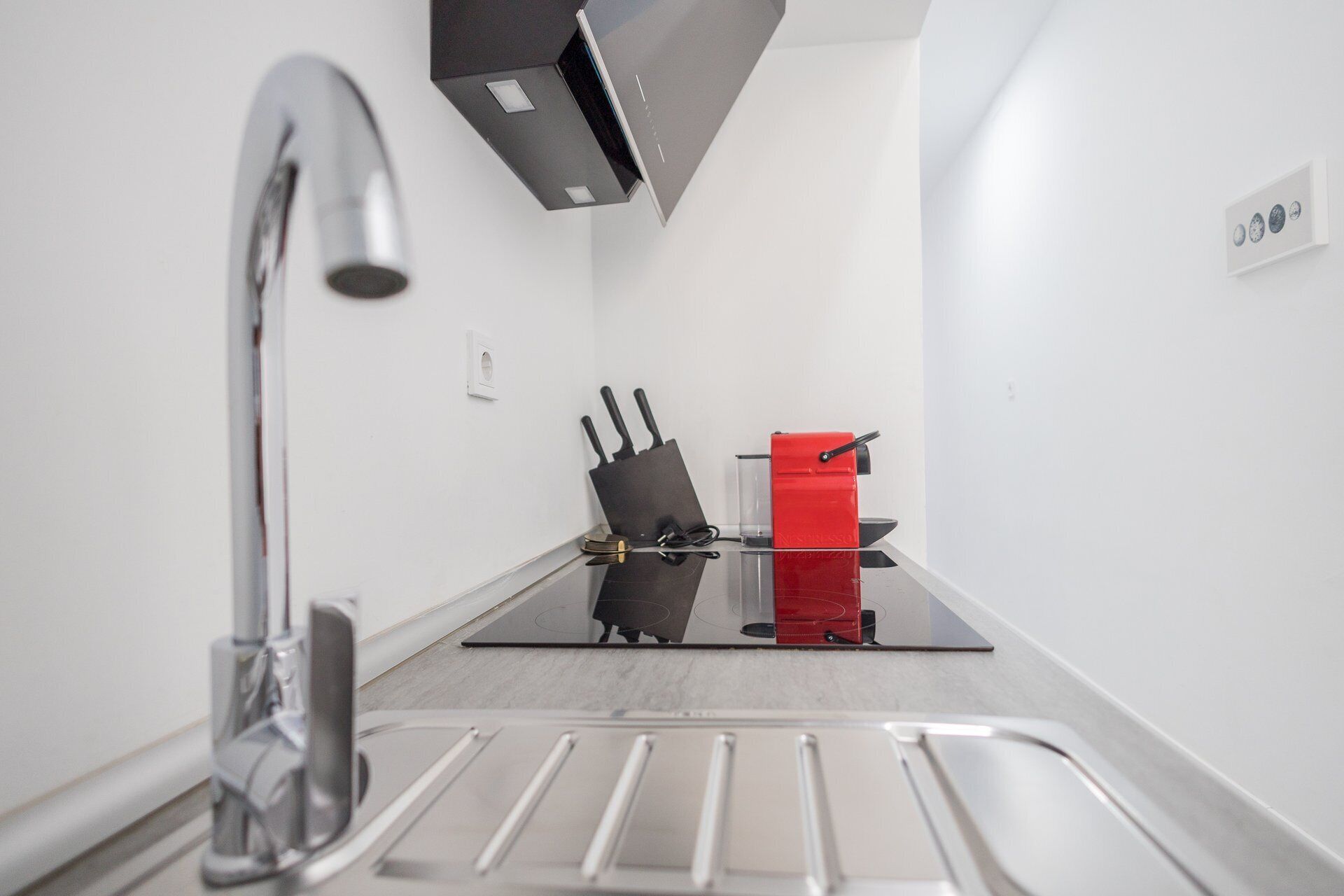 Fridge, microwave, coffee/tea maker, toaster