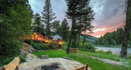 Experience a riverfront Big Sky home with hot tub!