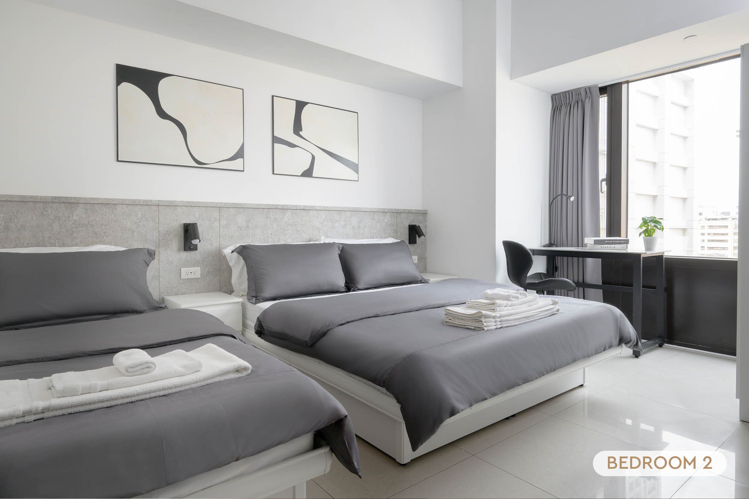 2 bedrooms, desk, iron/ironing board, WiFi (free)