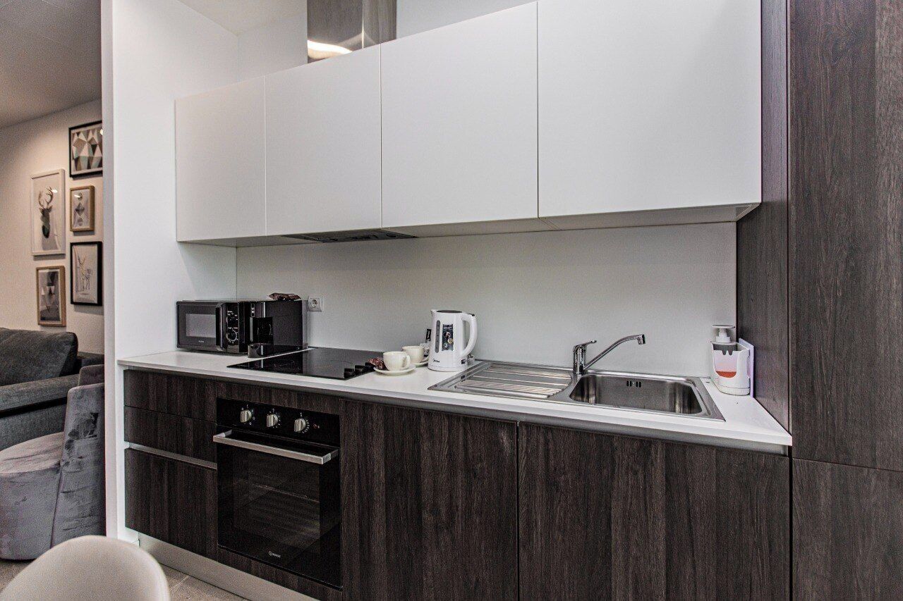 Apartemen Premium, pemandangan gunung | Dapur pribadi | Lemari es, microwave, oven, dan kompor