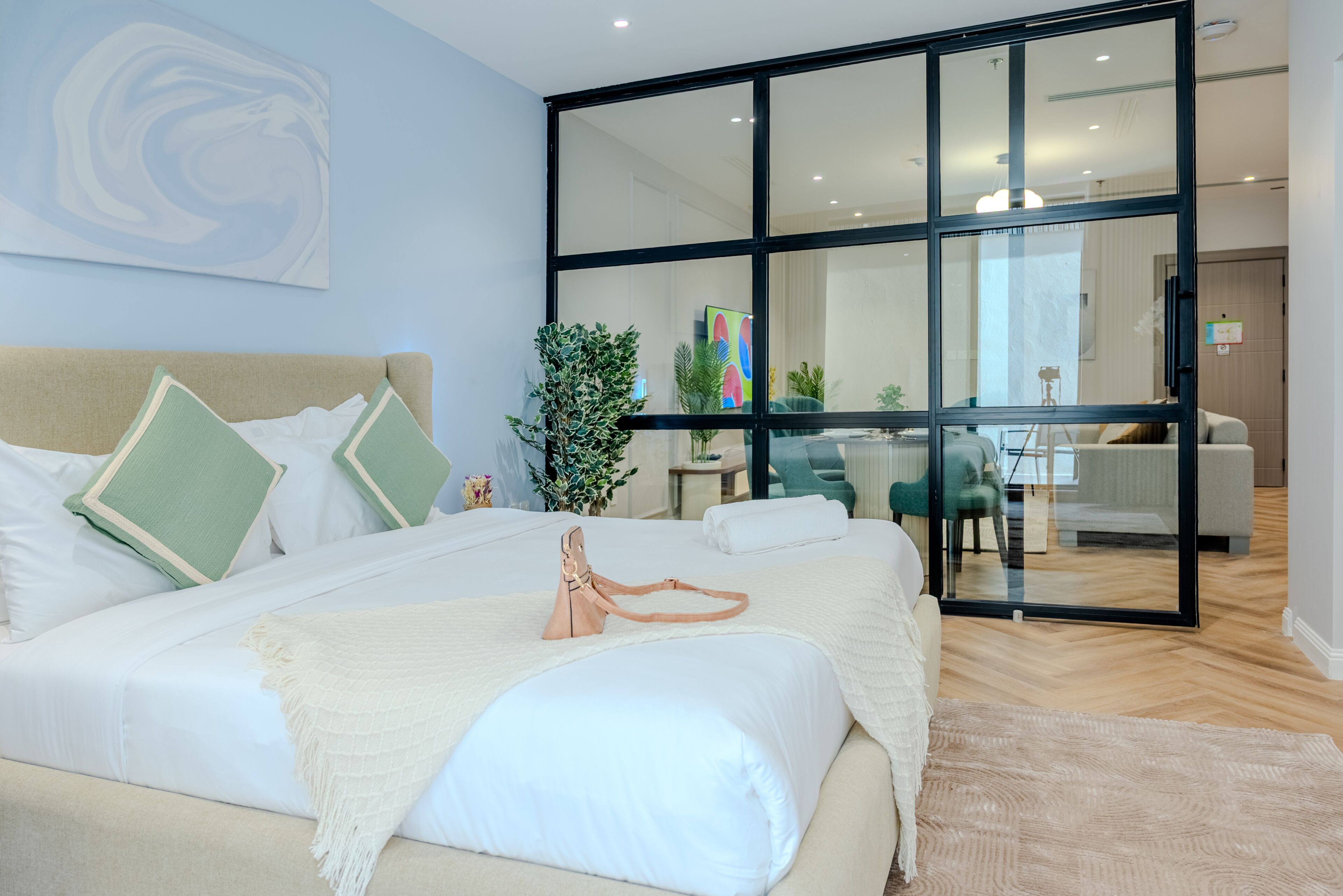 Superior Apartment, 2 Bedrooms, Patio | In-room safe, desk, laptop workspace, iron/ironing board