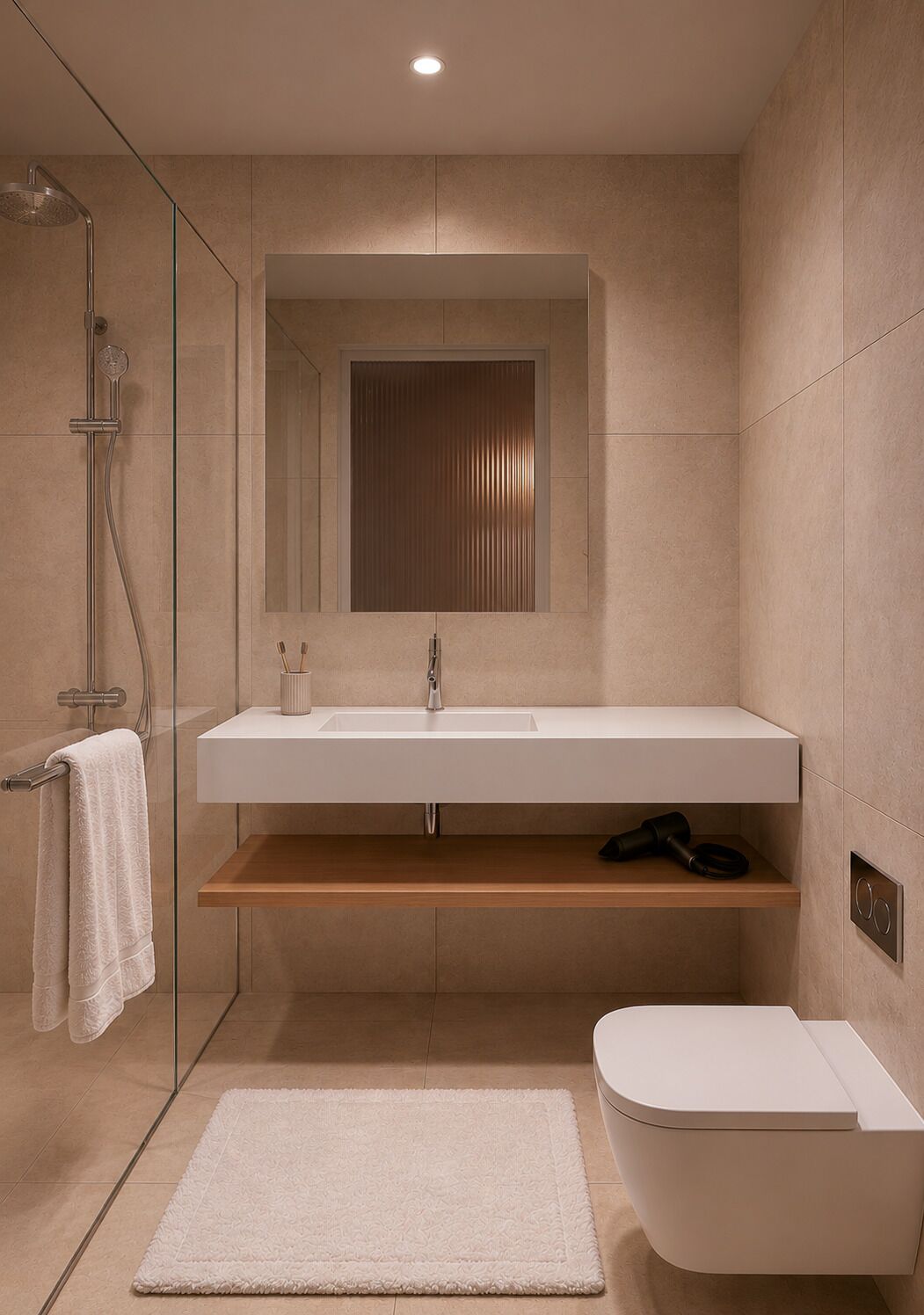 Shower, free toiletries, hair dryer, towels