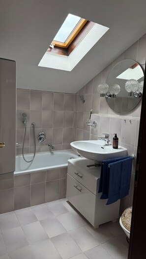 Shower, hair dryer, towels, toilet paper - Spacious apartment, 2 bedrooms and living room, 2 bathrooms, 2 balconies (Garmisch-Partenkirchen)