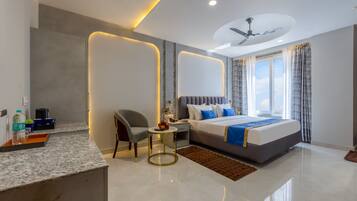 In-room safe, desk, laptop workspace, soundproofing