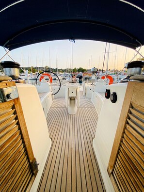 A boat deck with a view of other boats in the marina. - Sun-Kissed Sailing Adventure in the Sporades Islands from Volos, Thessaly (Volos)