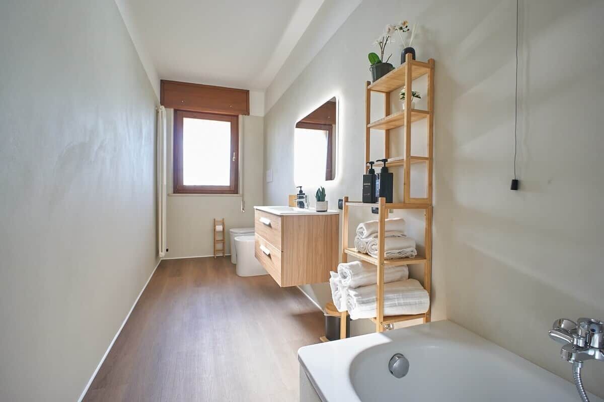 Hair dryer, bidet, towels, soap