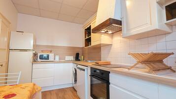 Fridge, microwave, dishwasher