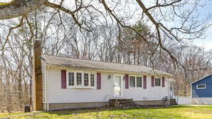 A single-story house with a front porch, a chimney, and a small front yard. - Walk to Shops & Eats! Attleboro Basecamp (Attleboro)