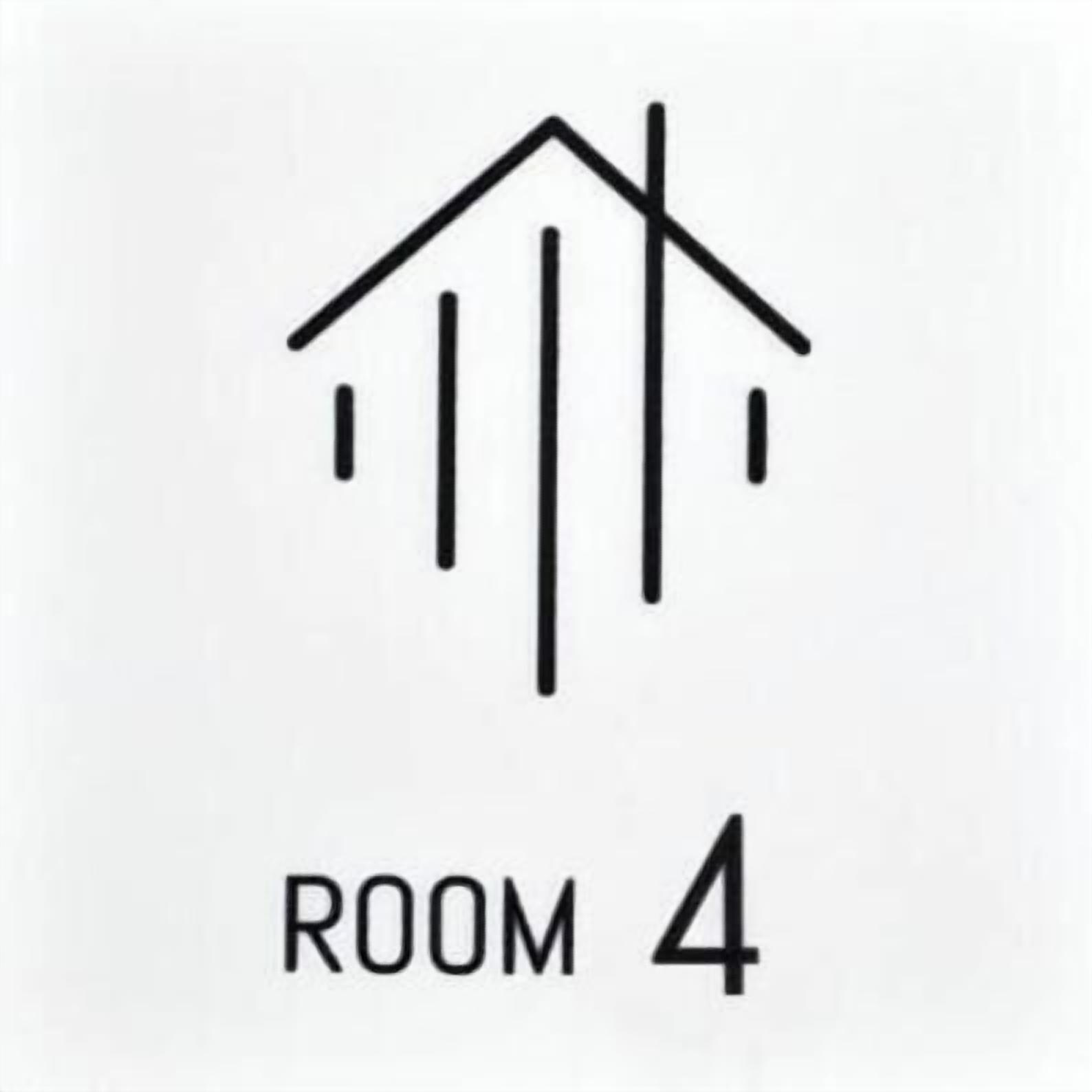 A simple icon of a house with a roof and four vertical lines, labeled 'ROOM 4'.