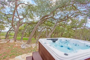 Outdoor spa tub - Private 14 Acres | Pool, Pickleball, Hot Tub & Guest House with Views (Wimberley)
