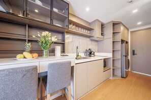 Classic Apartment, Balcony, Pool View | Private kitchen - Azure 1 BD Apt in Capri Residence (Choeng Thale)