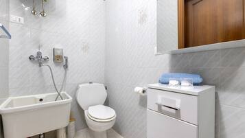 Douche, séchoir à cheveux, serviettes fournies