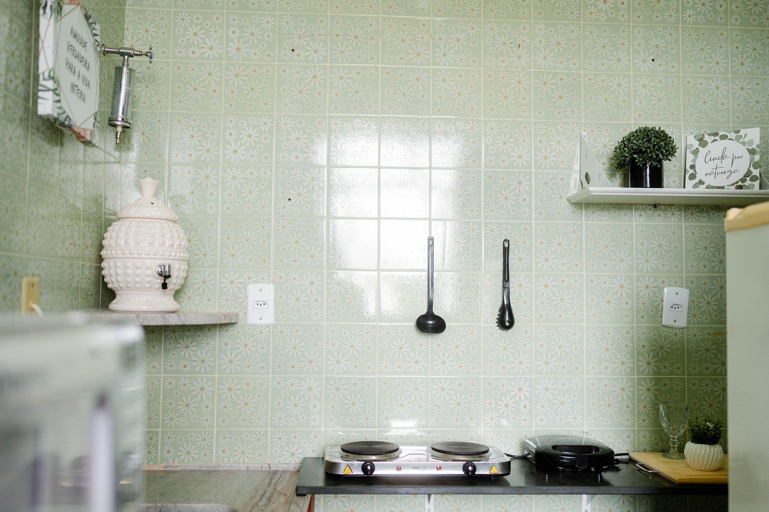 Fridge, microwave, cookware/dishes/utensils