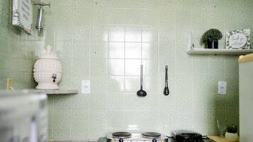 Fridge, microwave, cookware/dishes/utensils