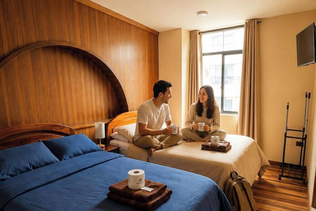 Standard Twin Room, 2 Double Beds, Private Bathroom | Soundproofing, WiFi (free), bed sheets