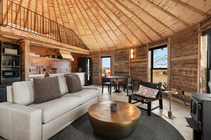 Living area - Mojave Yurt: 25 Acres, Hot Tub, Pool & Stargazing (San Bernardino County)