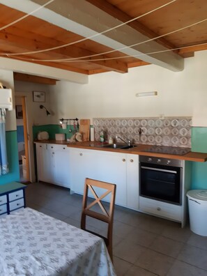 Fridge, oven, stovetop, dishwasher - Holiday Home 'Ferienhaus Petersen' with Sea View, Shared Terrace and Wi-Fi (Langeneß)