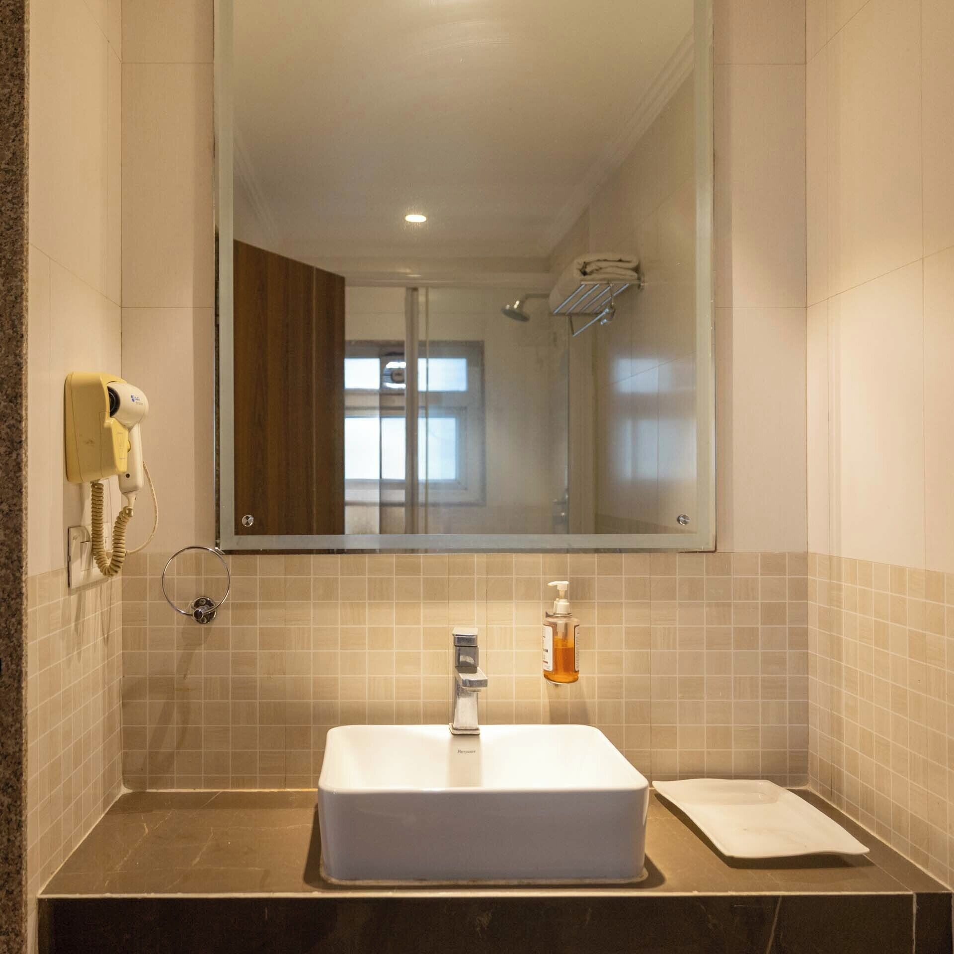 Shower, towels, soap, shampoo