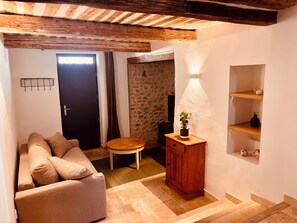 Una Smart TV, una chimenea, libros
