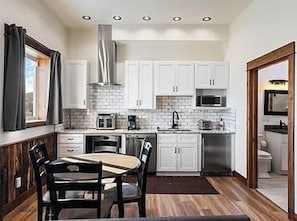 Fridge, microwave, dishwasher, coffee/tea maker