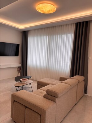 Superior Apartment, Balcony, Sea View | Living area - Grand View 360 Apartments Durrës (Shkallnur)