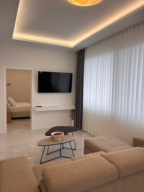 Superior Apartment, Balcony, Sea View | Living area - Grand View 360 Apartments Durrës (Shkallnur)