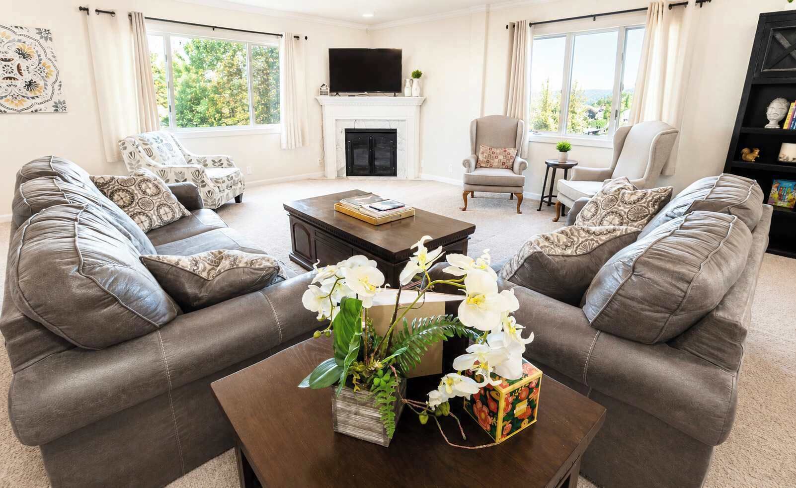 TV, fireplace, offices