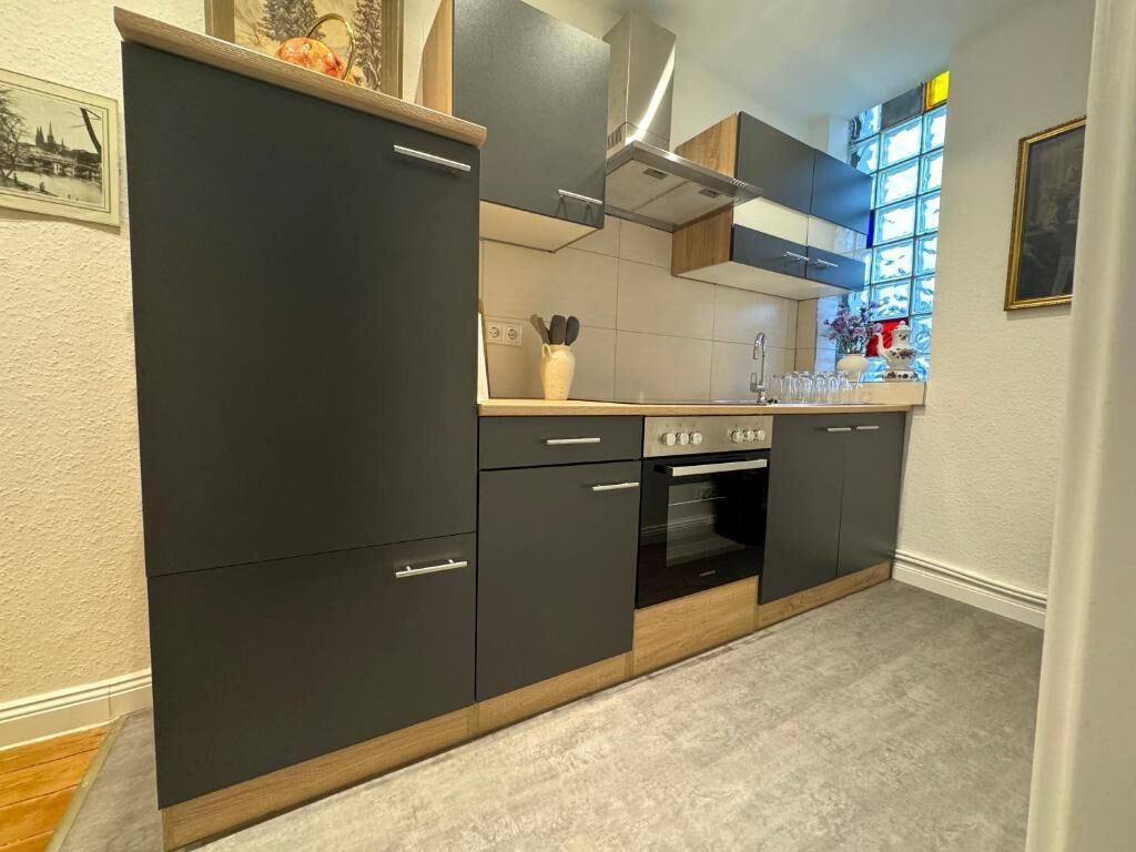 Frigorífico, microondas, horno y placa de cocina