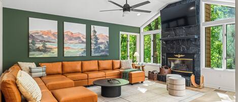 Smart TV, fireplace, video games