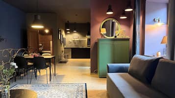 Comfort Apartment, Multiple Beds, Mobility Accessible, Kitchen | Living area