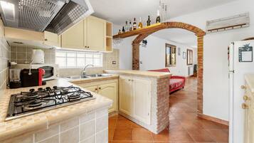 Frigorífico, microondas, horno y placa de cocina