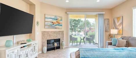 TV, fireplace